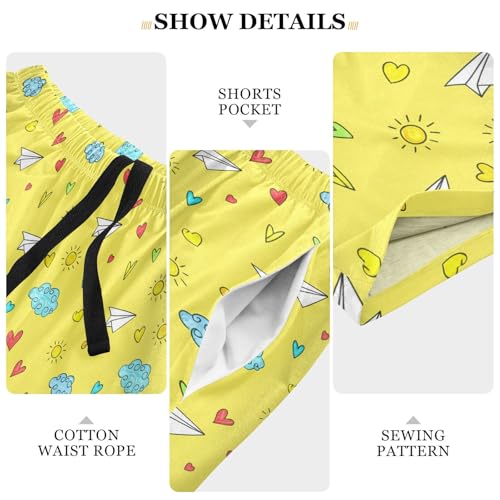 Men's Pajama Shorts Plane Heart Yellow Pajama Bottoms Casual Athletic Sleep Shorts with Pockets 23026594