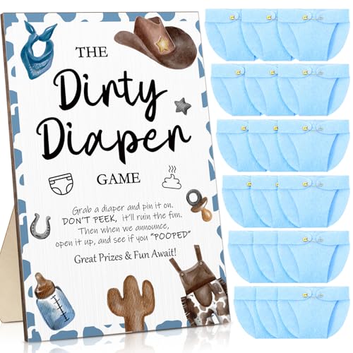 Roowest 51 Pcs Dirty Diaper Baby Shower Games, Blue Cowboy