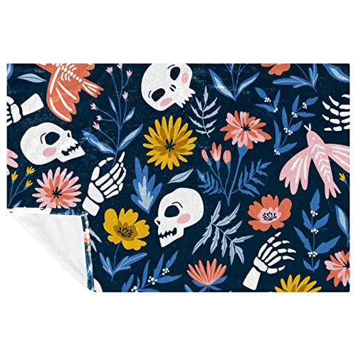 Couverture plaid squelette et fleurs 150x100 cm pour lit et canapé - 2