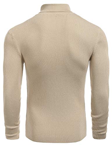Image of COOFANDY Mens Ribbed Slim Fit Knitted Pullover Casual Turtleneck Sweater | Premium anti-shrink knit turtleneck. Soft, warm & stretchy-perfect for casual, work or outdoor wear in fall /winter.
