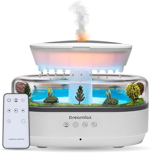Dreamlax Rain Humidifiers for Bedroom  Cool Mist Essential Oil Diffuser, White Noise Machine with 10 Nature Sounds, 7 LED Lights, Remote Control &