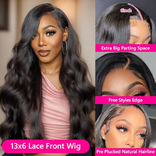 mogge 30 Inch 13x6 Lace Front Wigs Human Hair 200% Density Body Wave HD Lace Front Wigs Human Hair Pre Plucked Baby Hair Glueless Wigs Human Hair Lace Front Wigs for Women Body Wave Wig Natural Color - Image 3