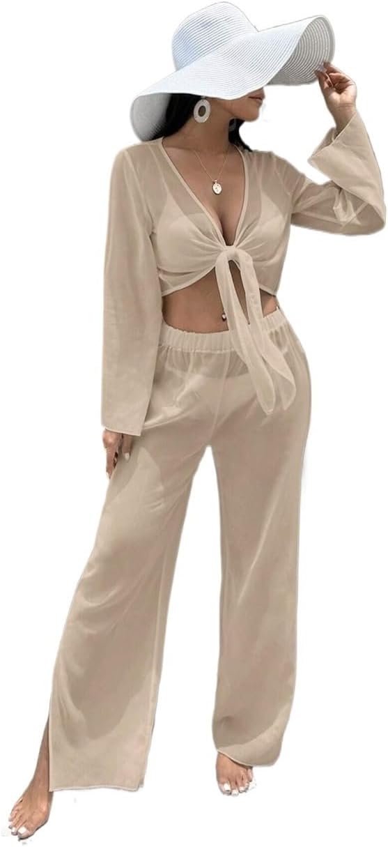 swimsuit coverup for women Summer Beach Tie Front Cover Up Set
