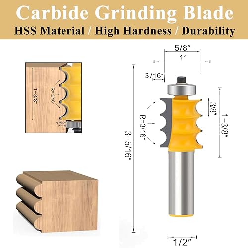 Miniatura 6 de TAIWAIN - Juego de brocas para enrutador, vástago de 1/2 pulgada, 10 unidades, panel biselado elevado para carpintería, herramienta de fresado