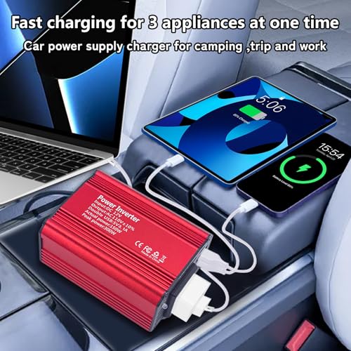 SZSSTH 150W Car Power Inverter 12V DC to 110V AC,Car Plug Adapter Outlet 1 AC Dual USB 3.1A, Power Inverters for Vehicles with Cigarette Lighter Plug Car Charger Adapter,Car Inverter for Trip,Camping - Thumbnail 3