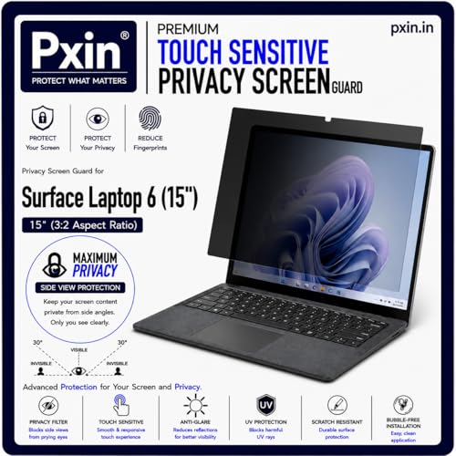 Image of Pxin Aura | Compatible with Microsoft Surface Laptop - 6 | 15 Inch - Touch Sensitive Privacy Screen | Anti Blue | Anti Glare | UltraThin for Hyper Touch | Anti UV | Privacy Filter