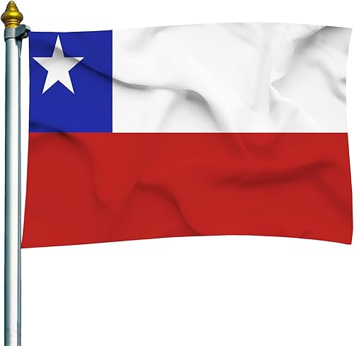 Bandera Nacional de Chile Fibra de Poliéster 3x5 Pies Colores Brillantes Y Anti-ultravioleta Fade Interior Exterior Banner