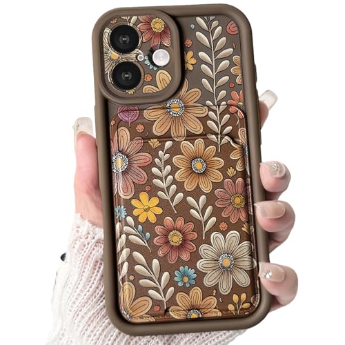 Lovmooful Compatible for iPhone 16 Case Cute Aesthetic Color Flower Floral Leaf with Card Holder Design for Girls Women Soft TPU Shockproof More Protective Girly for iPhone 16 Case-Brown by Lovmooful - Used condition - US$6.99