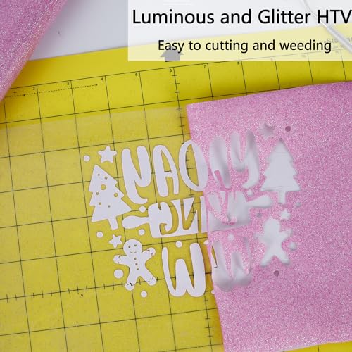 Image of HTVVETUR Glitter Lilac Heat Transfer Vinyl, Glow in The Dark Light Purple HTV Vinyl Roll 12 inch x 9ft, Easy to Cut & Weed for Heat Press DIY Craft