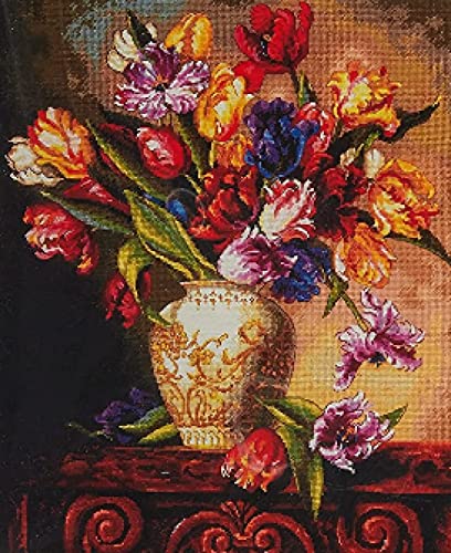 Point de croix kit fleurs vase broderie pour déco intérieure zen