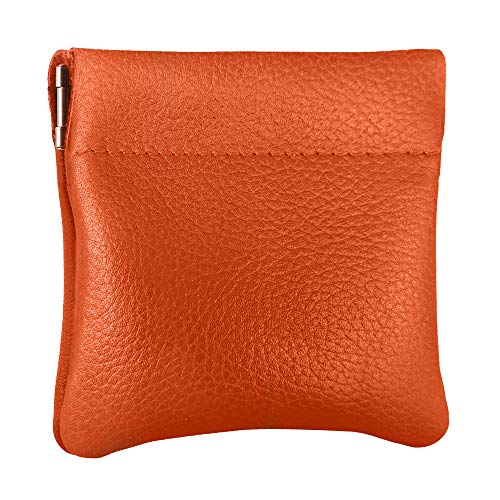 Image of Nabob Leather Genuine Leather Squeeze Coin Purse, Coin Pouch Made IN U.S.A. Change Holder For Men /Woman Size 3.5 X 3.5 (Orange)