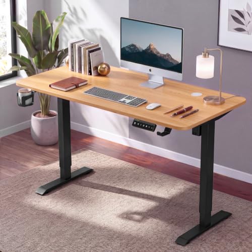 Image of DrLuxur Electric Standing Desk | Height Adjustable 70-114cm | 80kg Load | 3 Memory Presets | Zero Wobble | Child Lock | Low Noise Motor | 5 Year Warranty | Metallic Frame (Satin Maple, 1200 * 600 mm)