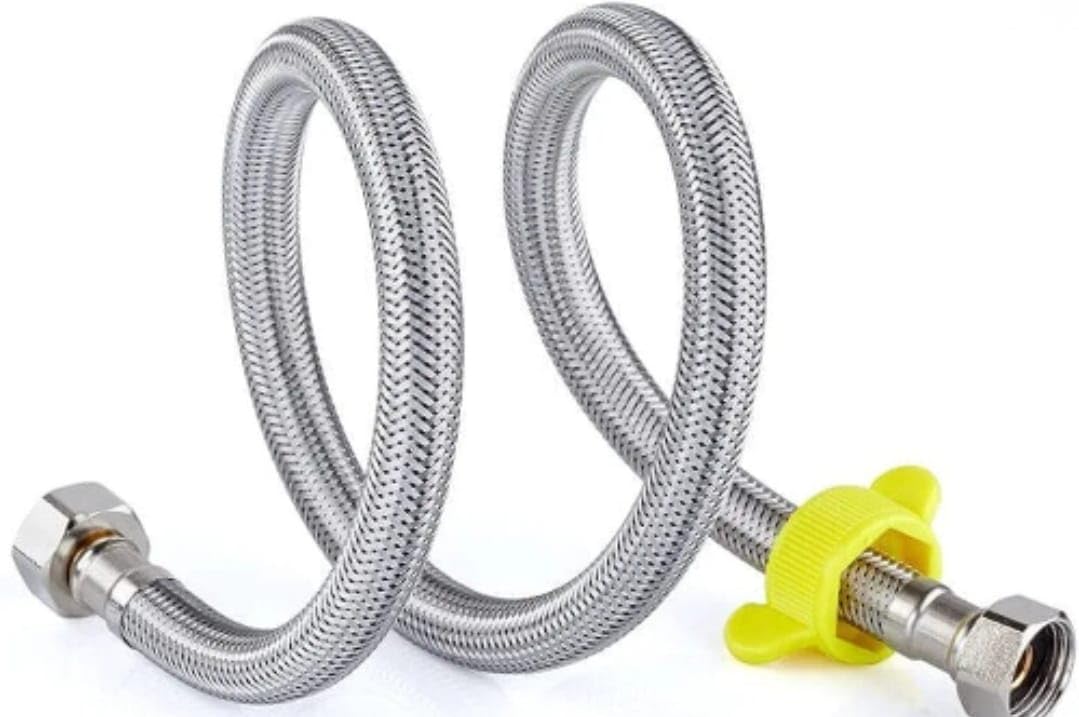MONIT Heavy Stainless Steel Connection Pipe for geyser connection pipe for wash basin hose pipe (Silver, 18 Inch) - Pack of 1 with teflon tap and connection exta whosher-image-4