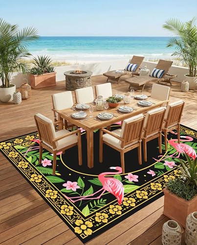 Tapete exterior 2'x3' con diseño tropical y doble borde miniatura 4