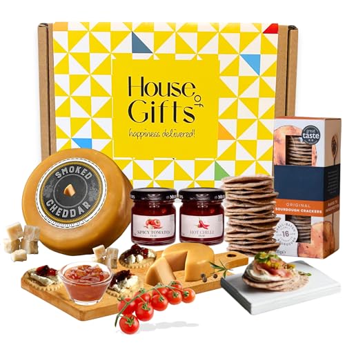 Luxury Cheese & Chutney Mini Hamper Gift Box with Smoked Cheese Truckle 200g Spicy Tomato Relish Hot Chilli Jam & Savoury Crackers Artisan Board Set 4x Gourmet Treats Sharing Platter