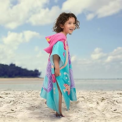 Toddler Hooded Beach Towel Coverup Cape Kids 100% Cotton Soft Quick Dry Absorbent Use for Swim Pool Bath Poncho Towels for 2 to 6 Years Old Children Size 24"x 47" in Full-Length (Fancy Mermai') 51aKzUPKGgL. SS400