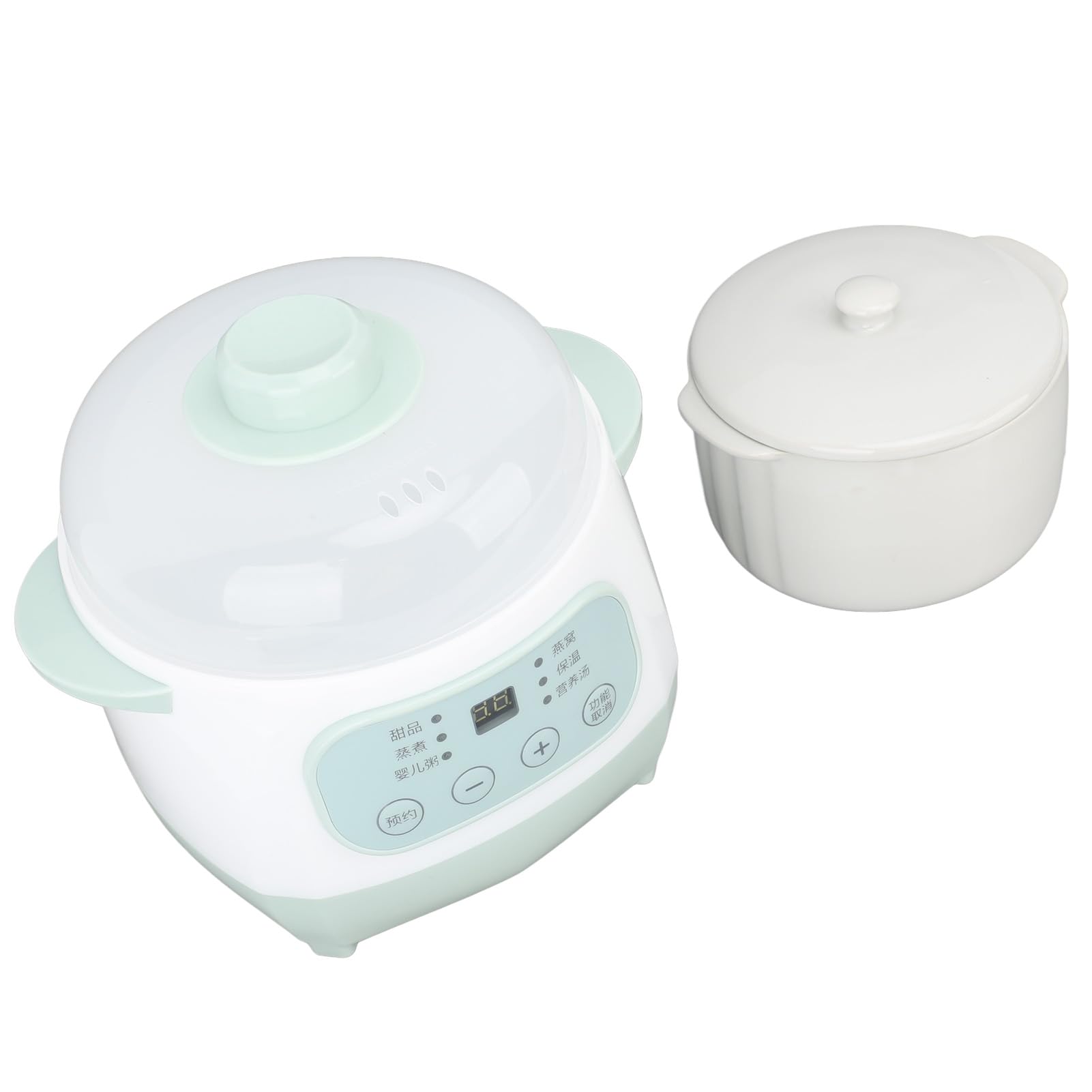 Olla de Cocción Lenta Pequeña, Olla de Cocción Lenta con Temporizador ABS de Cerámica Verde 200W para el Hogar (Airship0u1dn5abc-12)