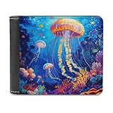 Cartera plegable de piel sintética con diseño de medusas de fondo marino para mujeres y hombres, Estilo:, Talla única