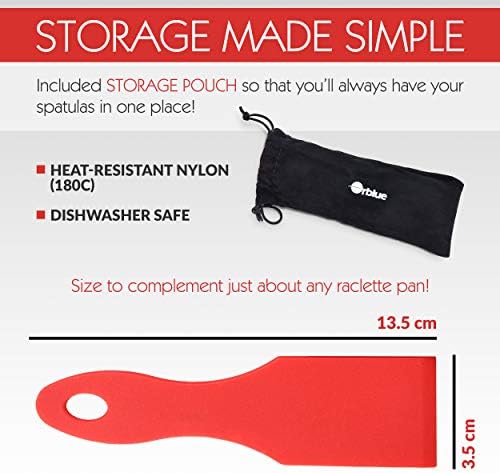 Orblue Raclette Spatula Set of 8 with Storage Pouch | Cheese Melter Table Grill Spatulas | Heat-Resistant Nylon | Non-Stick and Dishwasher Safe | Festive-Colored Raclette Party Accessories (Red)