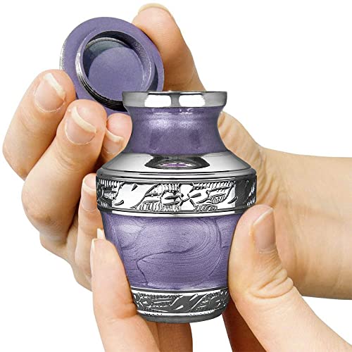 Image of Trupoint Memorials Cremation Urns for Human Ashes, Silver Lining Decorative Burial Urns for Male and Female, Funeral Memorial Urn for Women and Men - Purple with Silver Lining, 4 Keepsakes