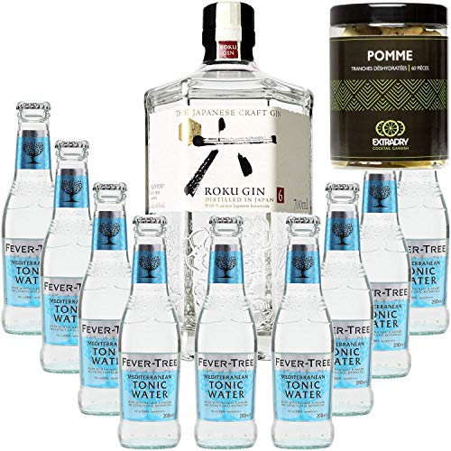 Paquete Gintonic - Gin Roku + 9 del árbol de fiebre mediterránea Agua - (70cl 20cl + 9 *) + 60 rodajas de manzana deshidratada de Pot