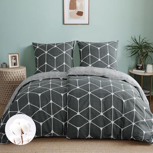 RUIKASI Bettwäsche 135x200 Baumwolle 4teilig Anthrazit -...