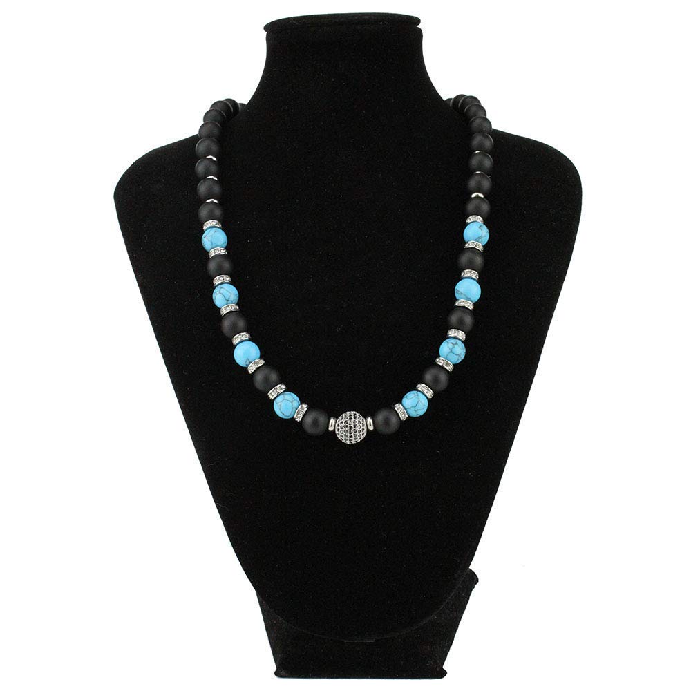 Collana pietre dure Naturali Onice nero Opaco e Turchese azzurro