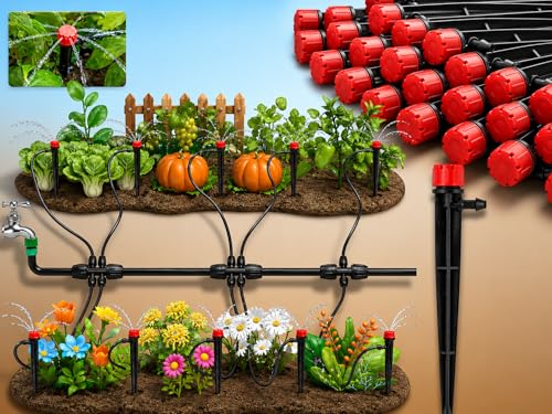 Image of TechHark Adjustable 360 Degree Drippers on 5 inch Arrow Stake, 25 Pcs, with 16mm to 4mm Cross 4-Way Connectors, 13 Pcs, Drip Irrigation System