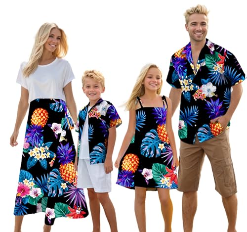 Image of Cromoncent Matching Hawaiian Outfits for Family, Dad and Son Matching Luau Beach Tropical Shirts Mommy Daughter Tropical Sets