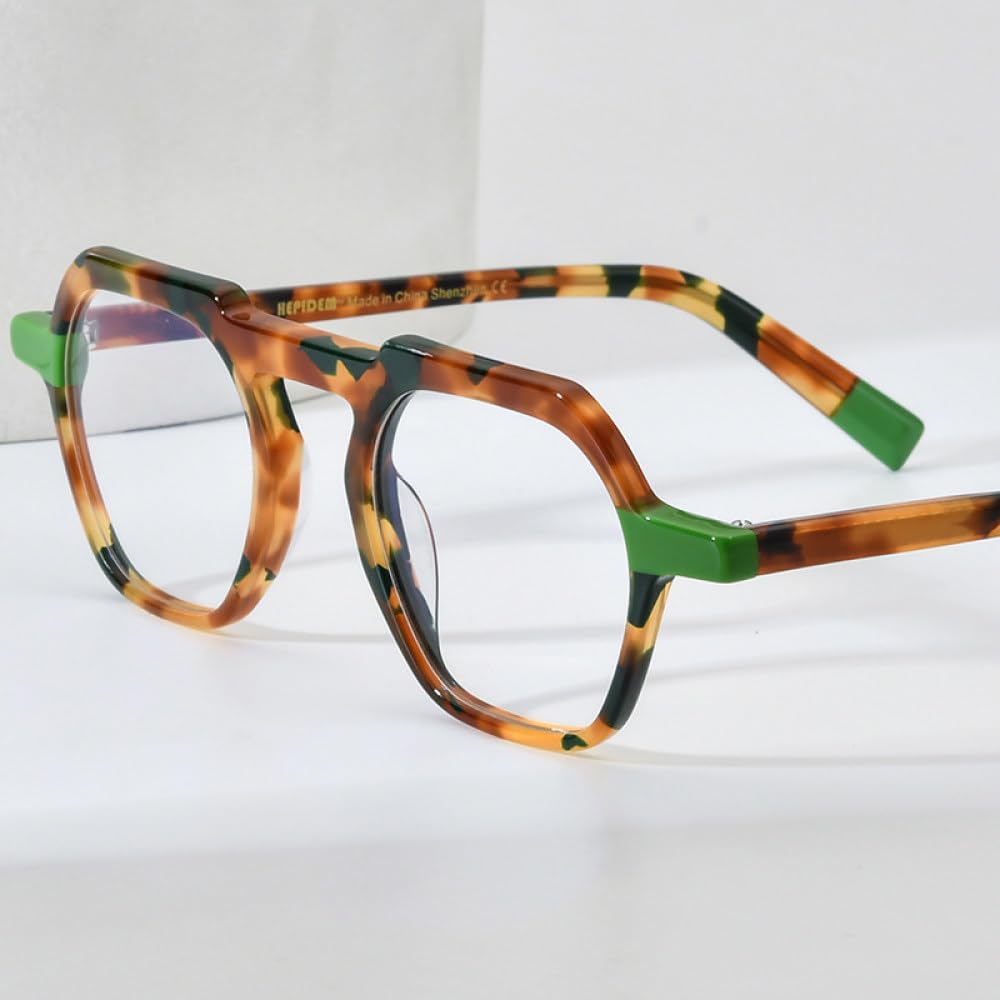 MUTYNE Montura de gafas de acetato multicolor para hombre, anteojos cuadrados retro, gafas para mujer