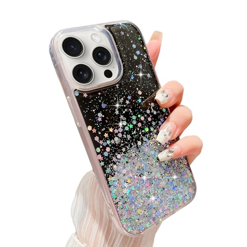 LCHULLE for iPhone 15 Pro Max Case Girls Women Glitter Bling Clear Cover Cute Crystal Slim Fit Bumper Silicone Case for iPhone 15 Pro Max 6.7inch 2023,Black - Image 3