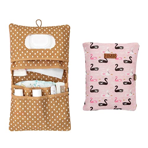 Image of HAMUR Baby Bag Organizer, Portable Stroller Mini Diaper Bag Pouches Travel Gear, Foldable Newborn Baby Essentials Carriage Bag for Boys & Girls (Swan)
