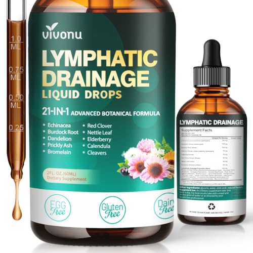 21-in-1 Lymphatic Drainage Drops for Liposomal Immune & Lymph System Support Supplement for Women & Men with Echinacea Dandelion Burdock Bromelain Calendula Turmeric & More 2 FL OZ