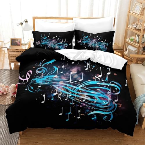 Housse de couette microfibre ultra douce 200x200 au design notes de musique