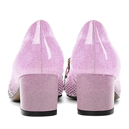 MOVINSTEPS Womens Slip On Square Toe Metal Chain Office Loafers Patent Chunky Low Heel Pumps Shoes 2 Inch4