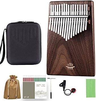 Kalimba 17 Keys | Black Walnut Sloped Flat board Thumb Piano Instrument | Class A Calimba with Carry Box Birthday Present Gifts