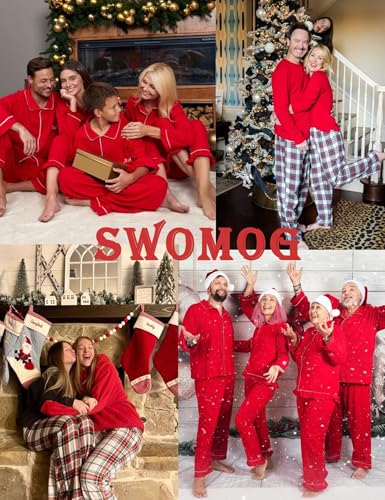 SWOMOG Couples Christmas Pajamas Set Women & Men Matching Pjs Set Long Sleeve Loungewear Holiday Sleepwear Set3