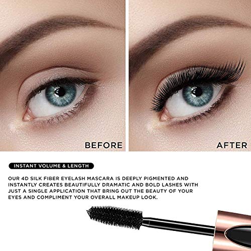AsaVea 4D Silk Fiber Lash Mascara Waterproof, Luxuriously Longer, Thicker, Voluminous Eyelashes, Long-Lasting, All Day Exquisitely Lush, Full, Long, Thick, Smudge-Proof Eyelashes (Black)