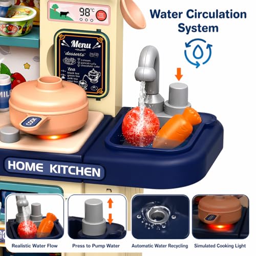 Image of Kids Kitchen Playset with Realistic Steam & Lights | 39 PCS Pretend Play Cooking Set with Sink, Stove, Oven, Fridge & Accessories | Mini Kitchen Toy Set for Girls Age 3+ Year