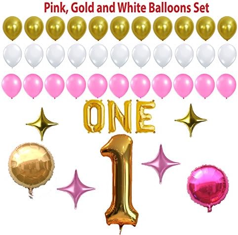 1st Birthday Party Balloon Kit - Fun to be One - Pink Gold and White, Bonus Printable Party Planner and Checklists Included, Perfect Decoration for Your Baby's First Birthday Boy or Girl Party