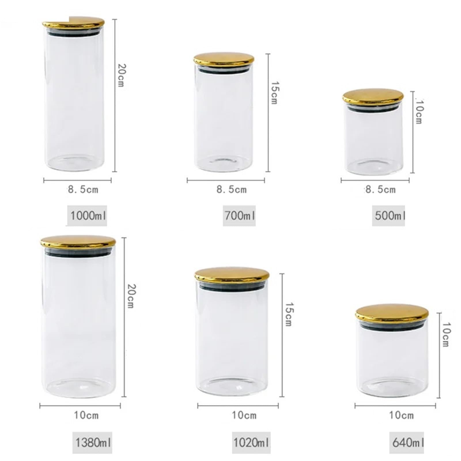 Vorratsglas Küchenglas, versiegeltes Glas mit goldenem Kunststoffdeckel, Metallboden, Lebensmittelaufbewahrungsbox, transparenter Bonbonglas-Aufbewahrungstank(S 8.5x10cm 3pcs)