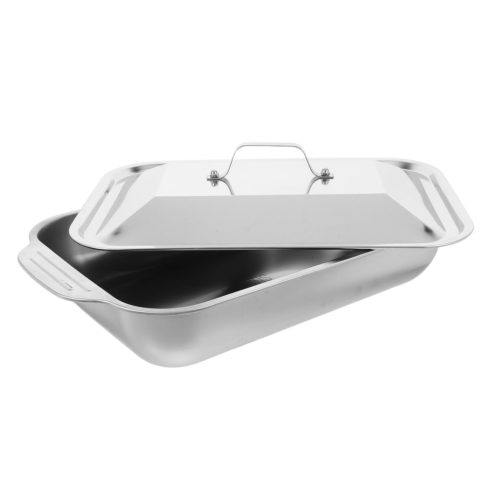 Alipis 1 juego de plato de cocina rectangular de acero inoxidable con tapa, para horno, barbacoa, pavo, pastel