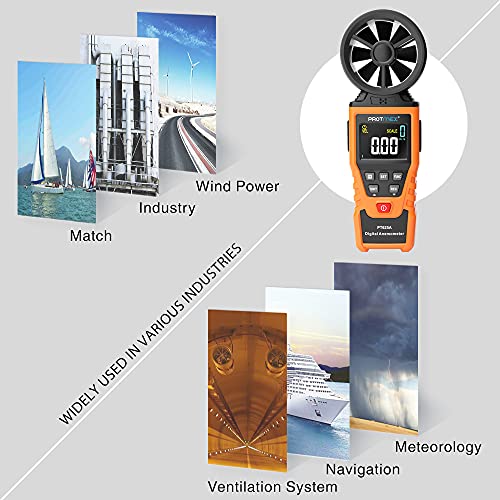 Protmex Pt625A Handheld Anemometer Wind Speed, Cfm Meter Wind Speed Meter, Airflow Gauge, Air Velocity Measuring Flow Meter For Indoor/Outdoor Min, Max, Avg, Data Hold #TOP4