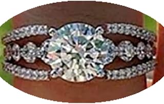 Finemall Rhodium Plated Sterling Silver Round Cubic Zirconia CZ Engagement Wedding Ring Round White AAA Cz Valentine Propose Anniversary Promise (size 7)