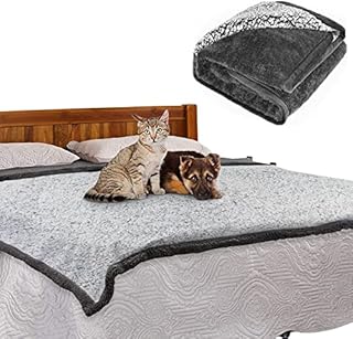 EASY JOY Pattepoint Waterproof Dog Blanket Washable Bed Sofa Furniture Protection, Double-Sided Plush Micro Fleece Soft Pee Proof, Pet Lightweight Blanket for Puppy Kitty Dogs Cats, Grey 145x190cm