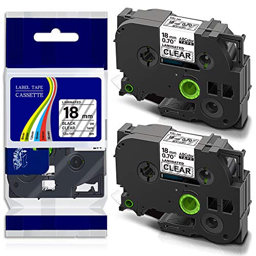 ABColor テープ カートリッジ 18mm 透明地・黑文字 ブラザー工業 ピータッチ 汎用・互換 TZe-141 TZ-141 2個セット (18mm・透明地黑文字)