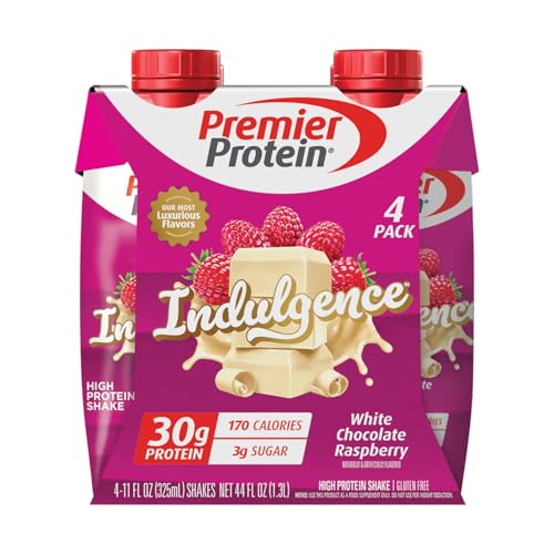 Image of Premier Protein Shake INDULGENCE, White Chocolate Raspberry, 30g Protein, 170 Calories, 3g Sugar, 11 fl oz, 4 Pack (Packaging May Vary)