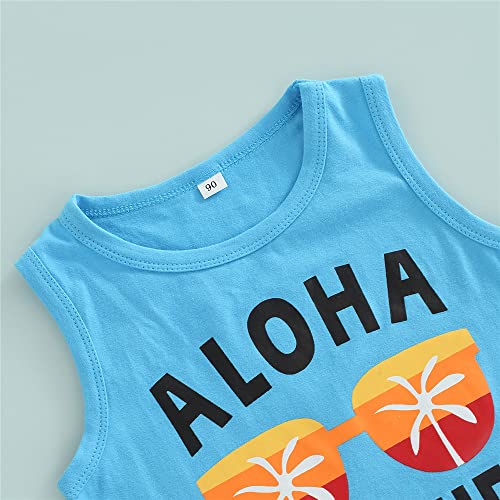 FYBITBO 2Pcs Toddler Baby Boys Summer Clothes Sets Cute Mamas Boy Sleeveless Tank Tops T-Shirt+Palm Shorts Outfits (C-Blue & White, 12-18 Months) - Thumbnail 4