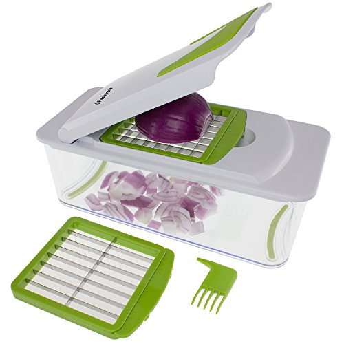 Freshware 7-in-1 Onion Chopper, Vegetable Slicer, Fruit and Cheese Cutter Container with Storage Lid and Mandoline
