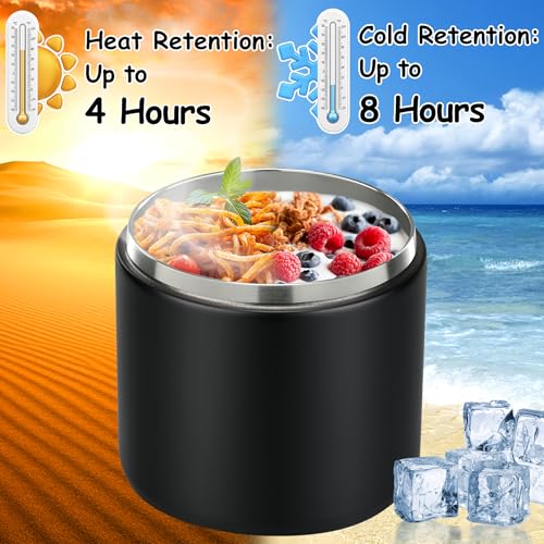 Image of Pawtong 19oz Insulated Vacuum Food Jar with Buckle Lid Wide Mouth Soup Thermo for Hot Food Kids Leakproof Stainless Steel Lunch Container- Black-1Pack